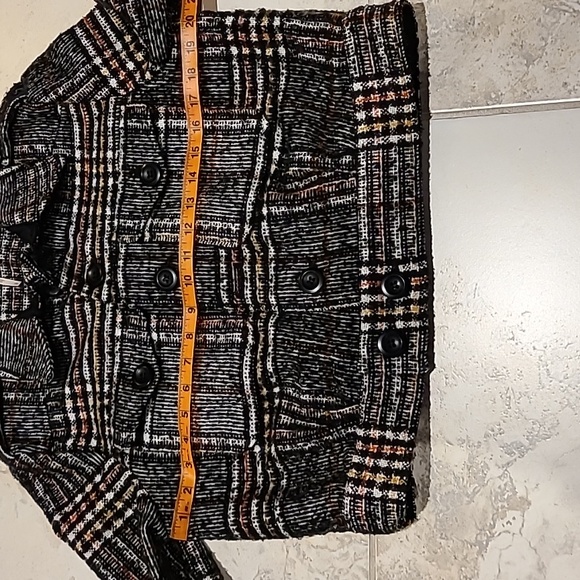 Free People tweed cropped jacket . Black and white with orange and mustard plaid - Picture 7 of 10
